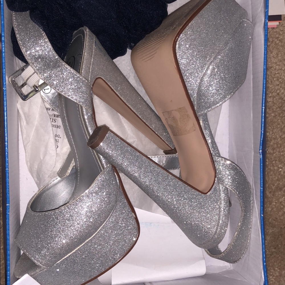 Silver glitter platform heels